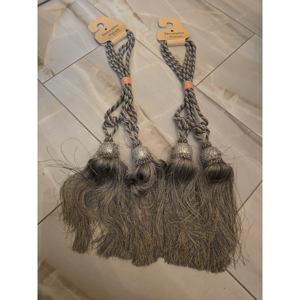Luxury Grey Silver Curtain Drapery Decorative‎ Tassel Spread Rope Tieback 4 G3